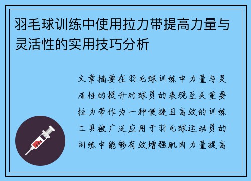 羽毛球训练中使用拉力带提高力量与灵活性的实用技巧分析