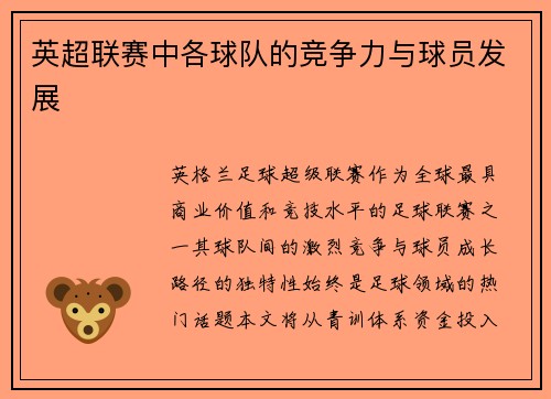 英超联赛中各球队的竞争力与球员发展